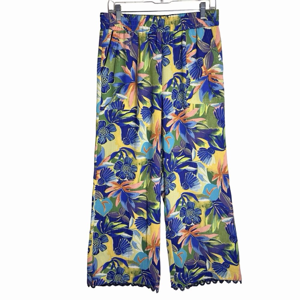 Cupio Wide Leg Pants Multicolor Fringe Resort Wear Beachy Womens Medium High Wst